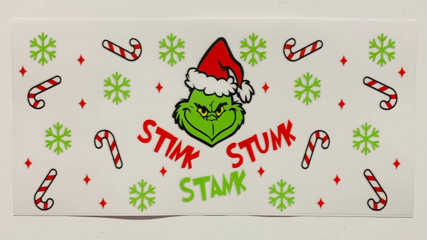 Grinch Stink Stank Stunk Candy Canes  & Snowflakes Cup Transfer