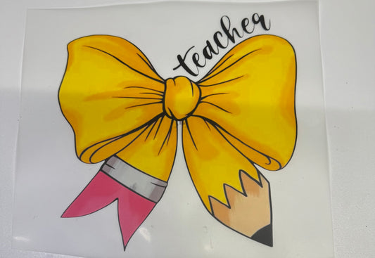 Teacher Pencil Eraser Bow Heat Transfer