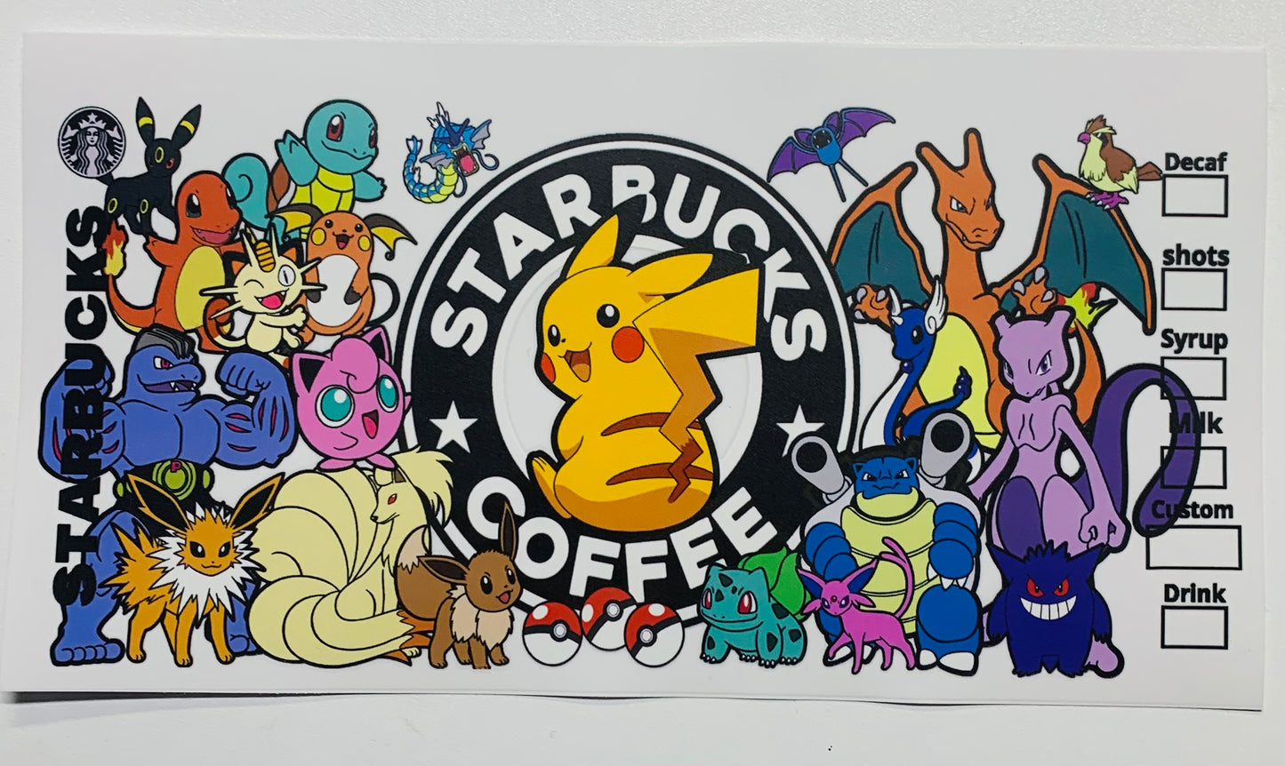 Pikachu and Friends Starbucks Coffee Cup Transfer