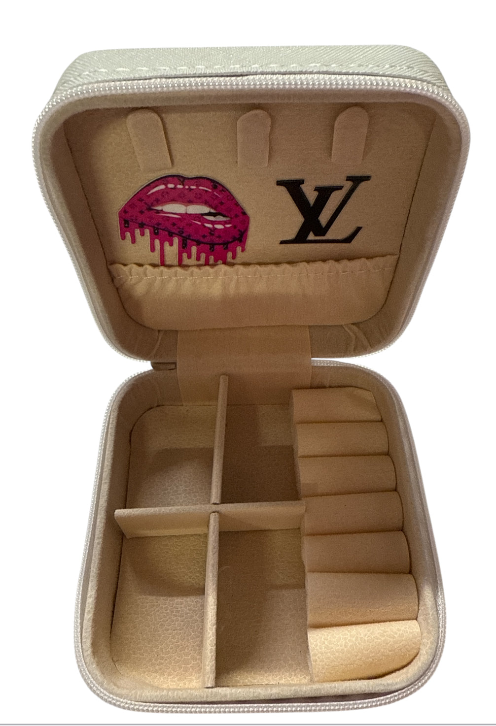 Lv Small white travel jewelry box with zipper