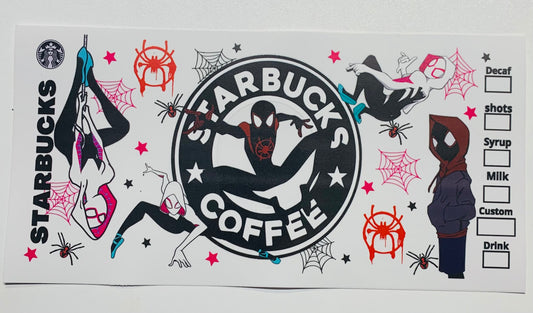 Spiderman With Spider Woman Starbucks Coffee Cup Transfer