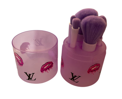 Lv purple 5 makeup brushes with case