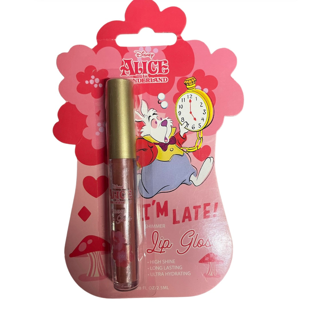 Alice in wonderland lip gloss . Im late color dark pinkish shimmer