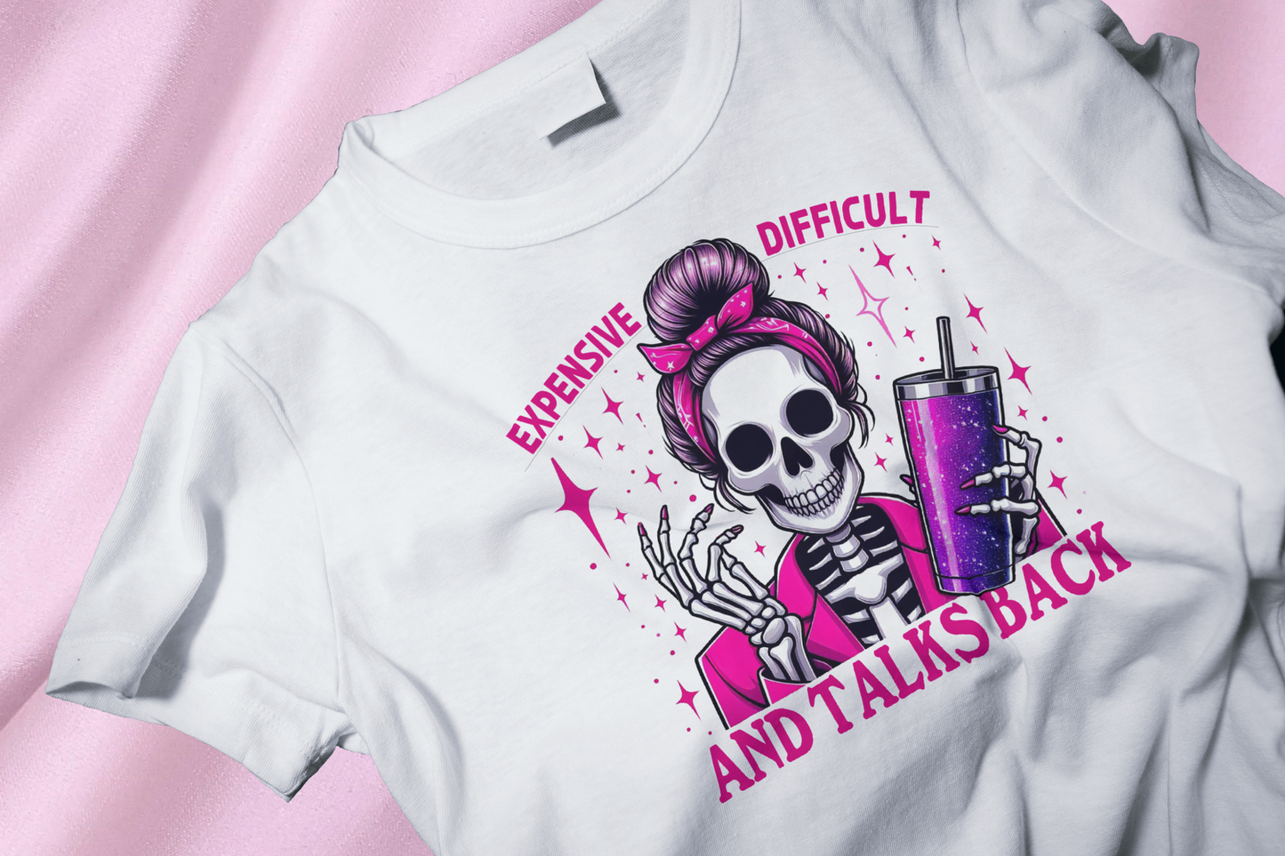 Pink bow purple cup skull DTF Heat Transfer