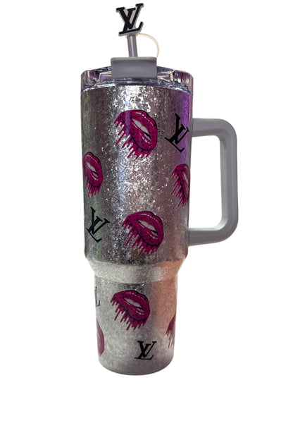 Lv Silver glitter lips 45 oz Tumbler