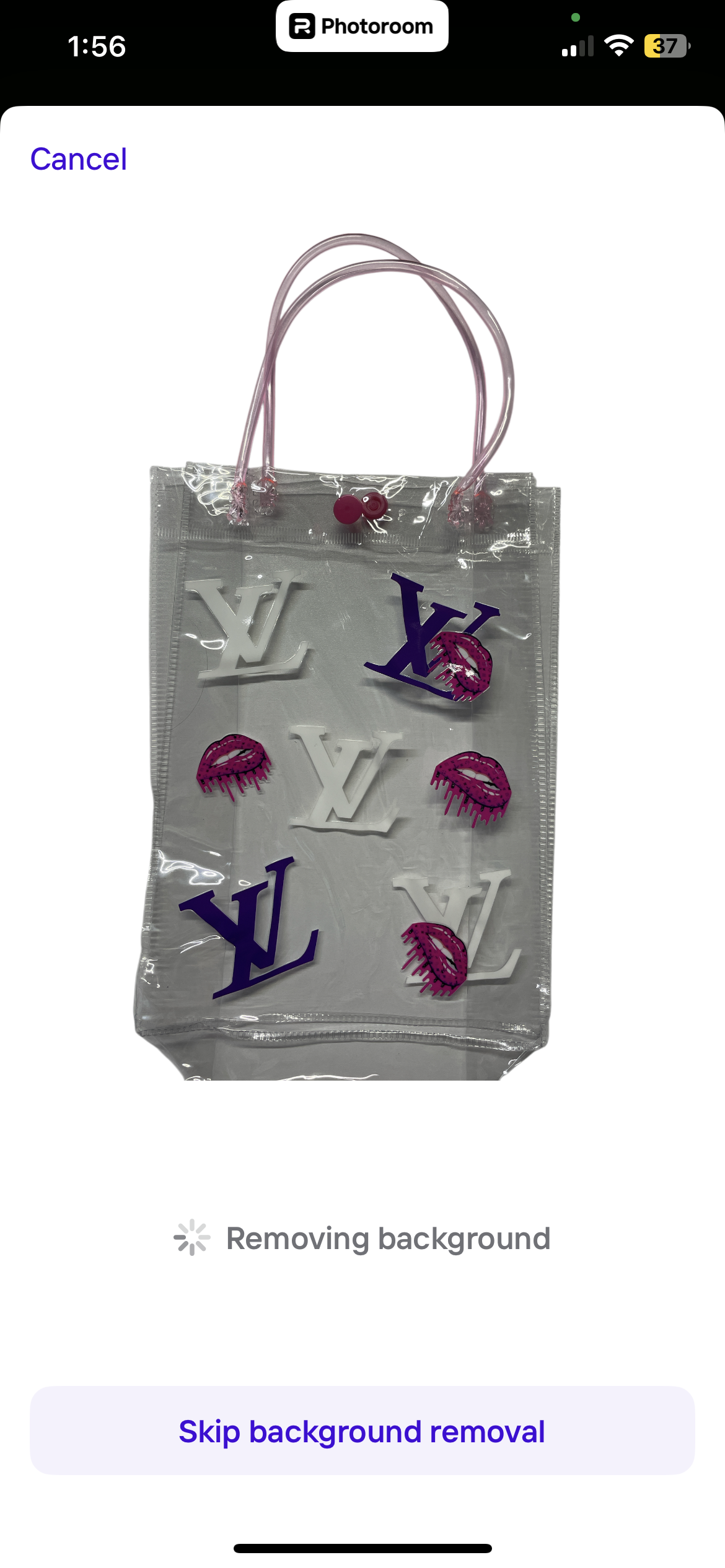 Lv purple & white lips clear bag pink handles