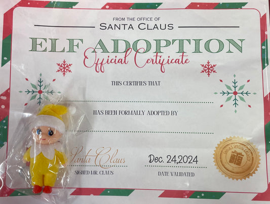 Yellow Baby Elf with Birth Certificate