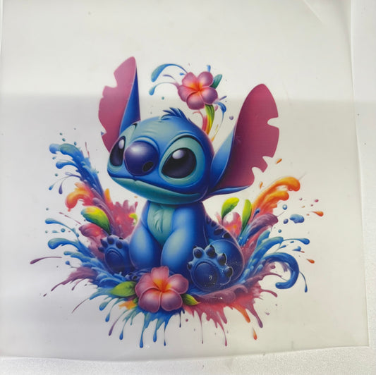 Stitch Colorful Splash Flower DTF Heat Transfer