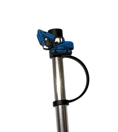 Blue excavator Straw Topper