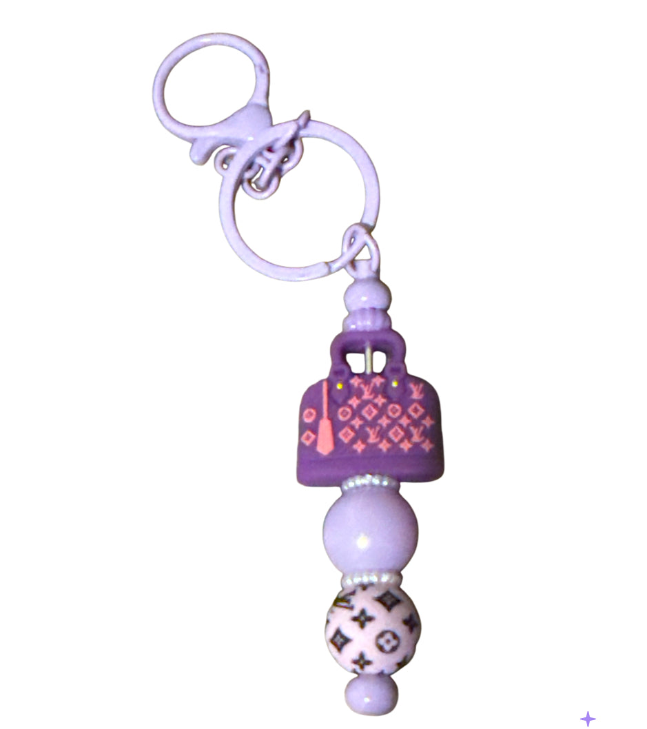 Lv purple purse beaded Metal Keychain