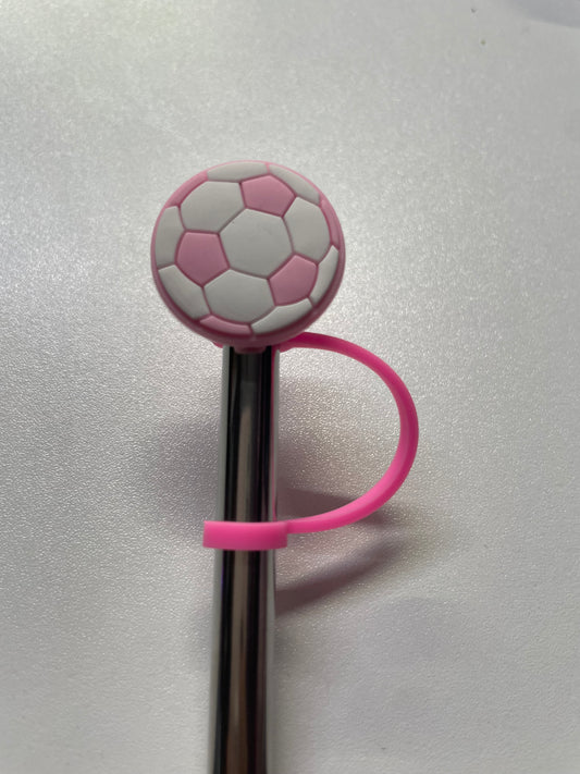 Pink soccer ball Straw Topper