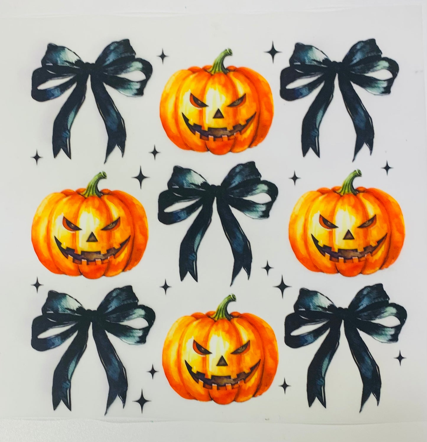 Black bow scary pumpkin DTF Heat Transfer