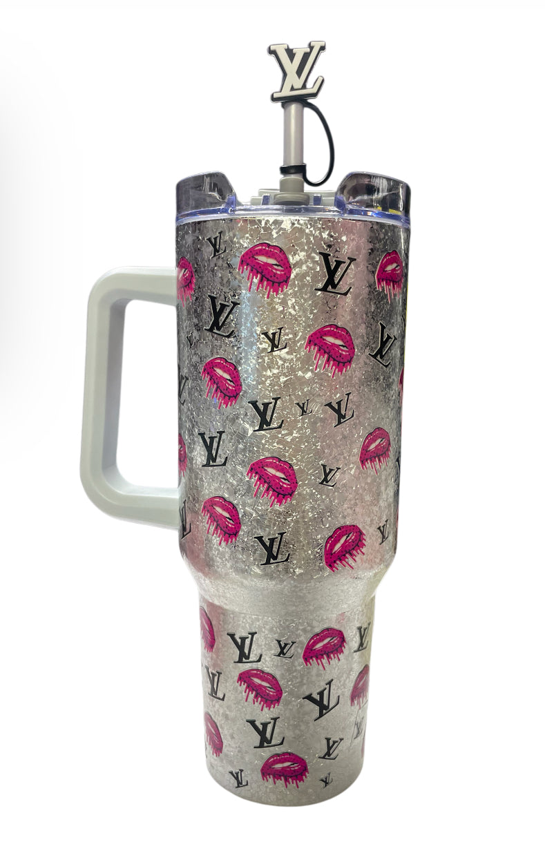 Silver glitter lv lips 45 oz Tumbler