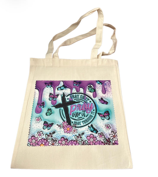 Pray on it purple blue Tote Bag