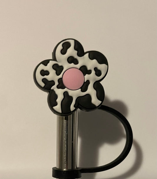 Cow Print Flower Straw Topper