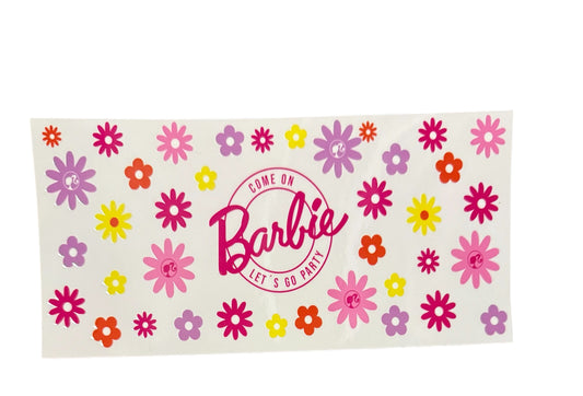 Barbie pink purple flower Cup Transfer