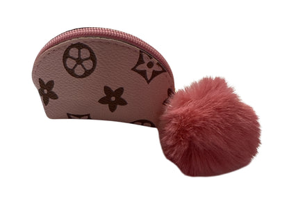 Coin purse Lv inspired with fluffy ball keychain