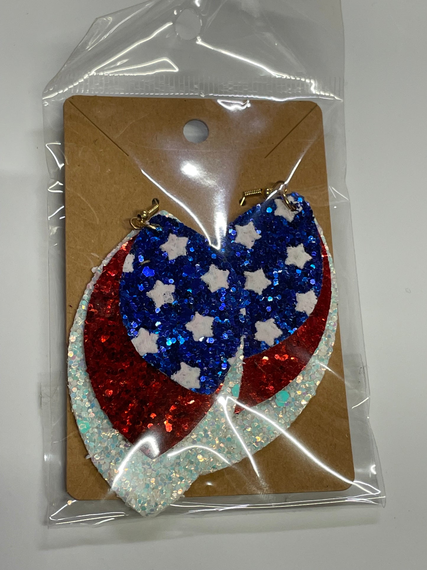 Glitter Red White Blue Stars Earrings