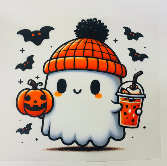 Little ghost orange hat black fluffy ball DTF Heat Transfer