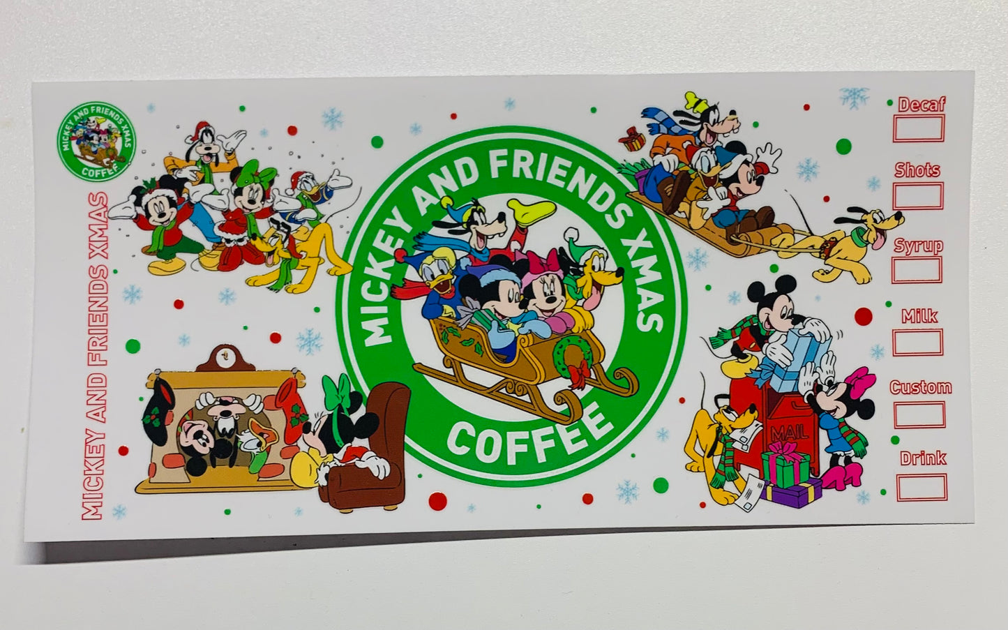 Mickey & friends Xmas coffee Cup Transfer