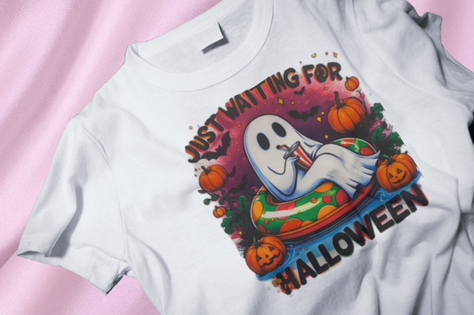 Still waiting for Halloween ghost orange drink shirt