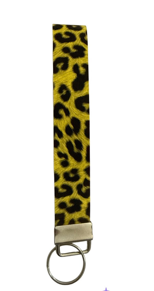 Yellow cheetah Keychain/ Key fob holder Wristlet