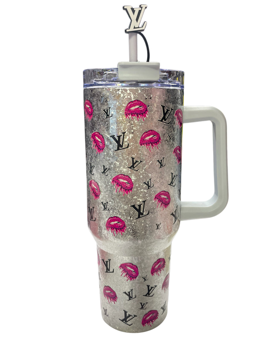 Silver glitter lv lips 45 oz Tumbler