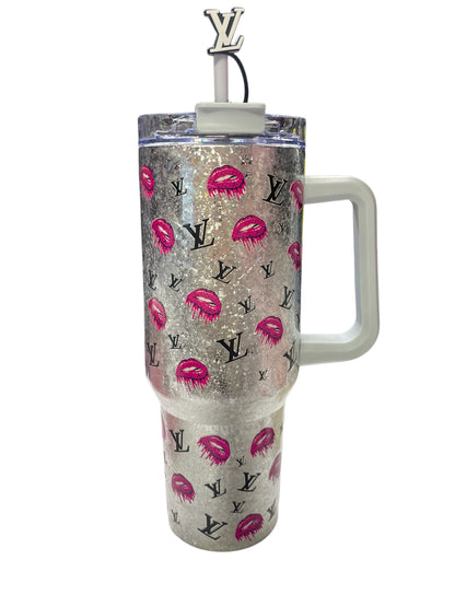 Silver glitter lv lips 45 oz Tumbler