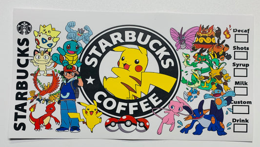 Pikachu and Friends with Pokemon Trainer Starbucks  Coffee Cup Transfer