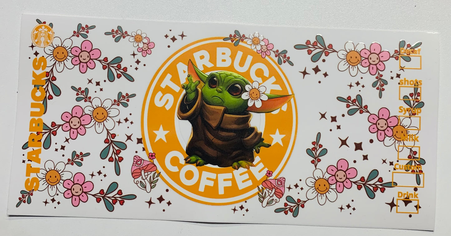 Yoda Flowers Starbucks Coffee Cup Transfer