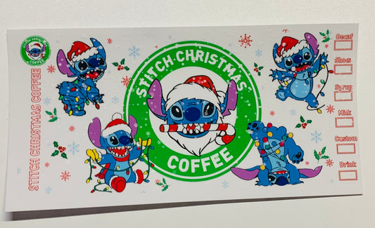 Stitch Christmas coffee candy candy cane mouth Cup Transfer