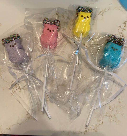 Chocolate cover peeps with sprinkles