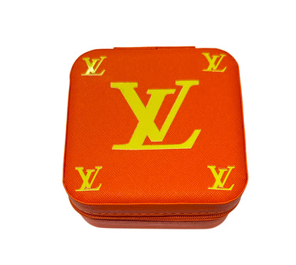 Lv Small orange travel jewelry box with zipper