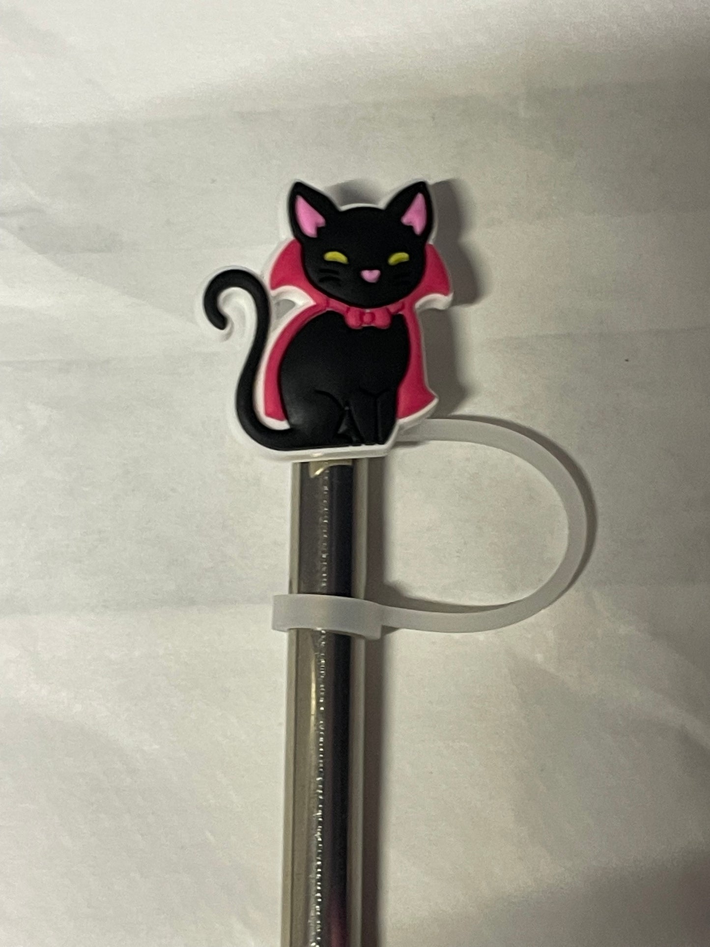 Black cat pink cape Straw Topper