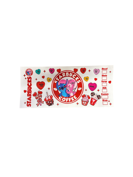 Stitch and Angel Starbucks Coffee Heart Eyes Cup Transfer