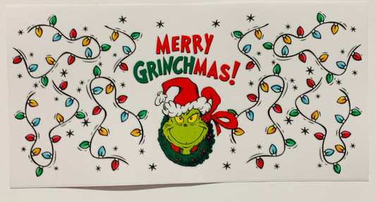 Merry Grinchmas Grinch Santa Hat Christmas Lights Cup Transfer