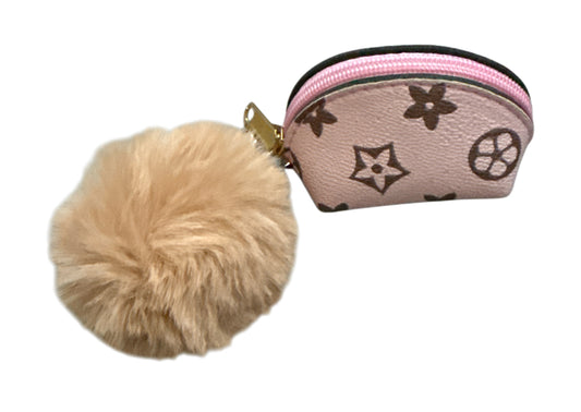 Coin purse Lv inspired with fluffy ball keychain