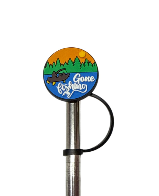 Gone fishing sun Straw Topper