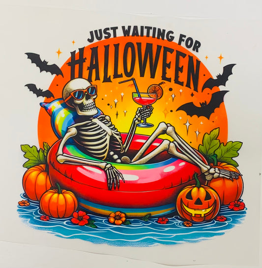 Waiting for Halloween skeleton DTF Heat Transfer