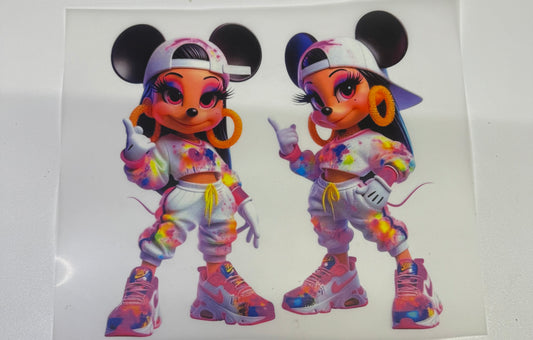 Minnie Twins Colorful Outfit Standing DTF Heat Transfer