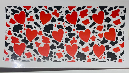 Red heart cow print Cup Transfer