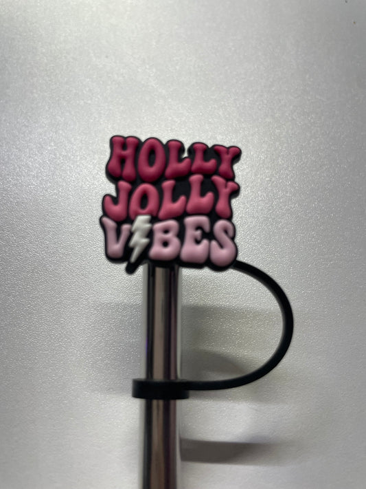 Holly jolly vibes pink Straw Topper