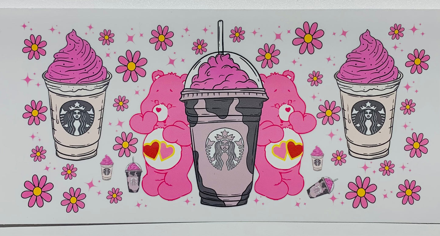 2 pink care bear pink flowers Cup Transfer