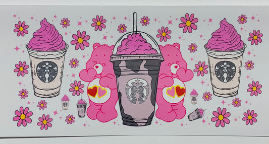 2 pink care bear pink flowers Cup Transfer