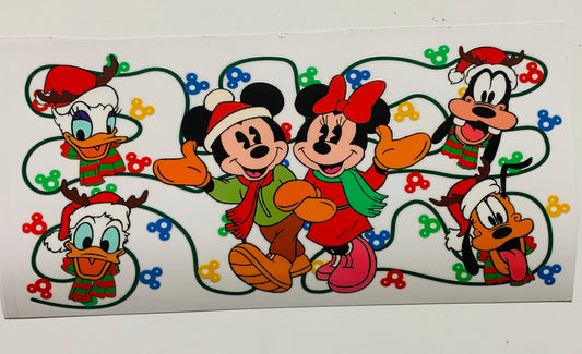 Mickey Minnie and Crew  Christmas Lights Cup Transfer