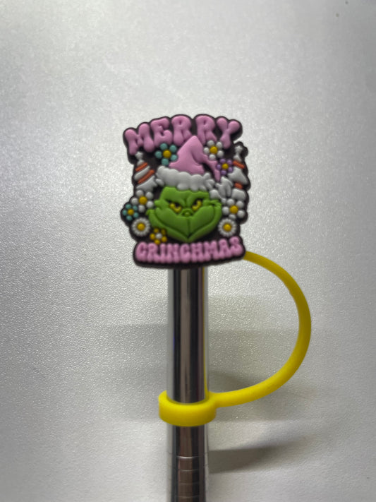 Merry grinchmas flowers Straw Topper