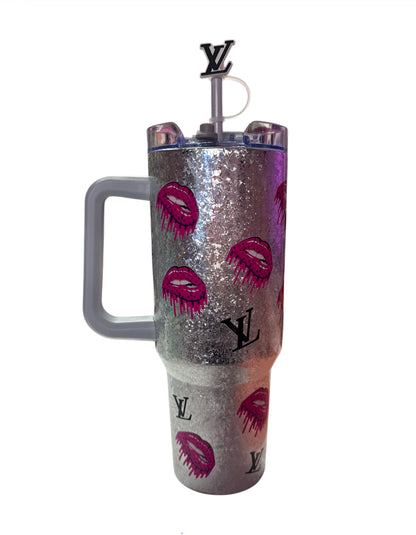 Lv Silver glitter lips 45 oz Tumbler