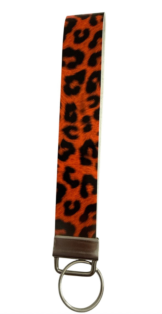 Orange cheetah  Keychain/ Key fob holder Wristlet