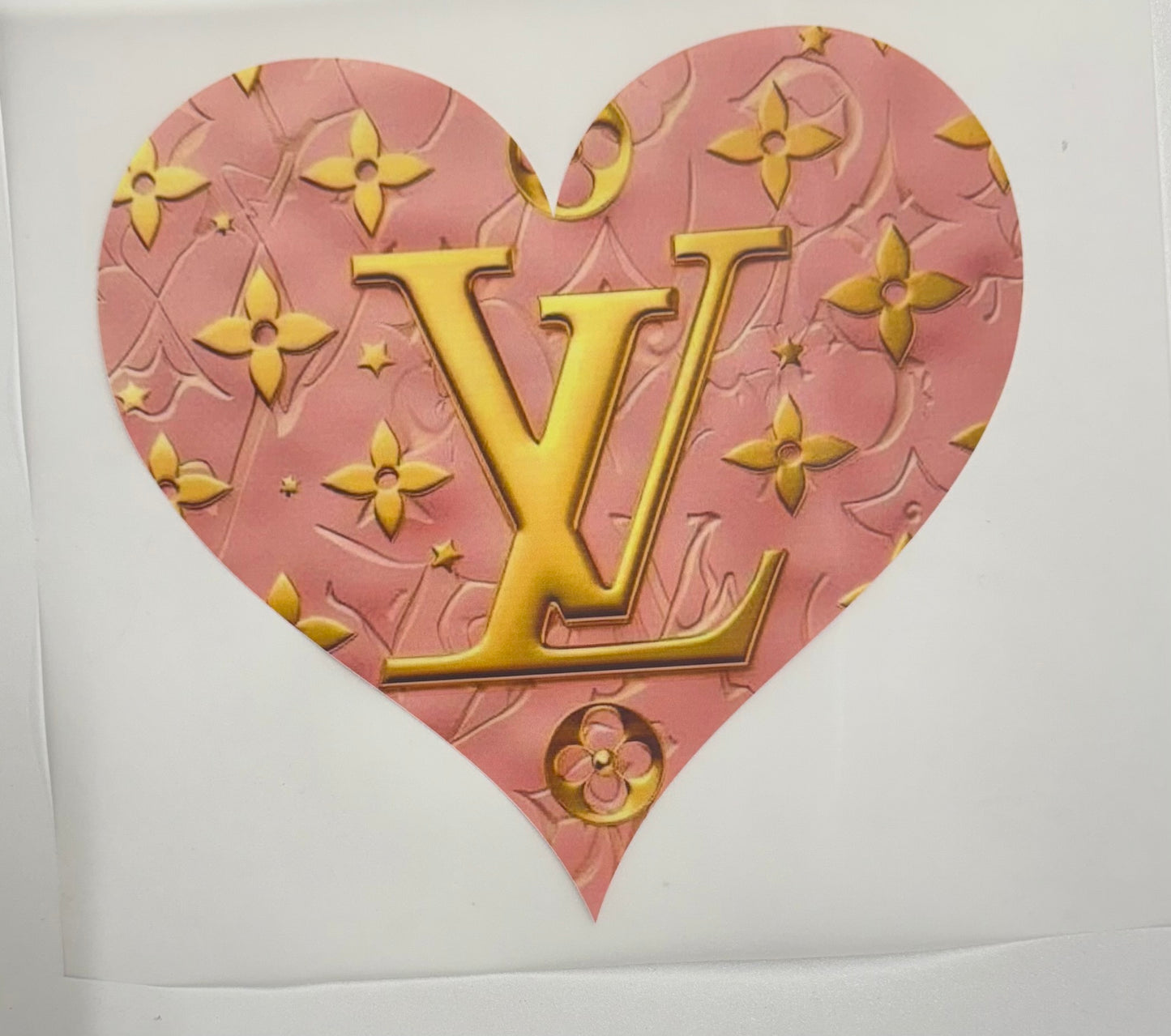 LV Pink Heart Gold Letters DTF Heat Transfer