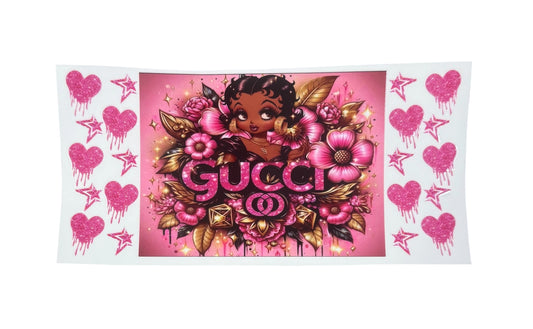 Betty Boop Pink Gucci Flowers Pink Hearts & Stars UV Cup Transfer